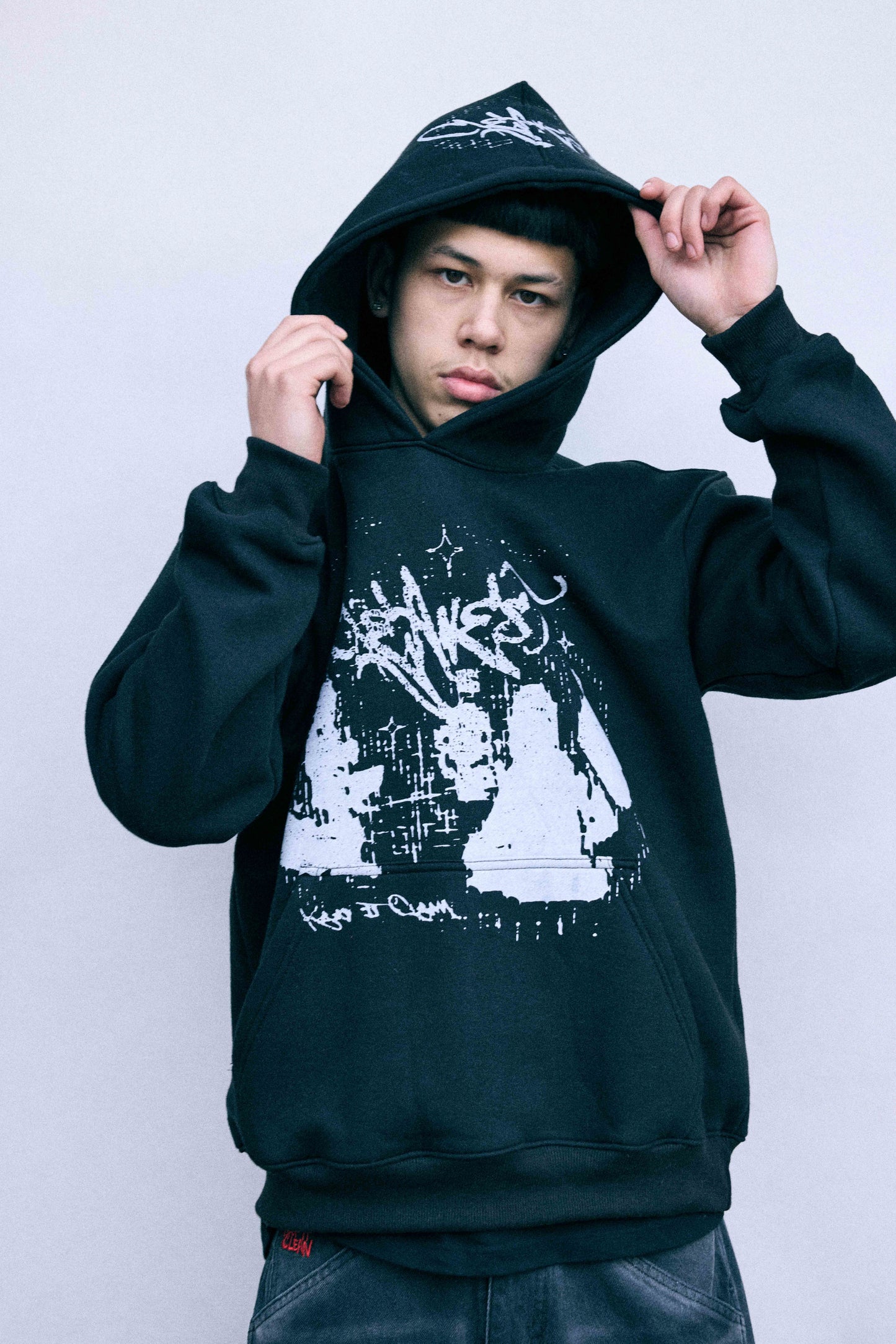 KEEP IT CLEAN -BLACK STATIC GRUNGE HOODIE