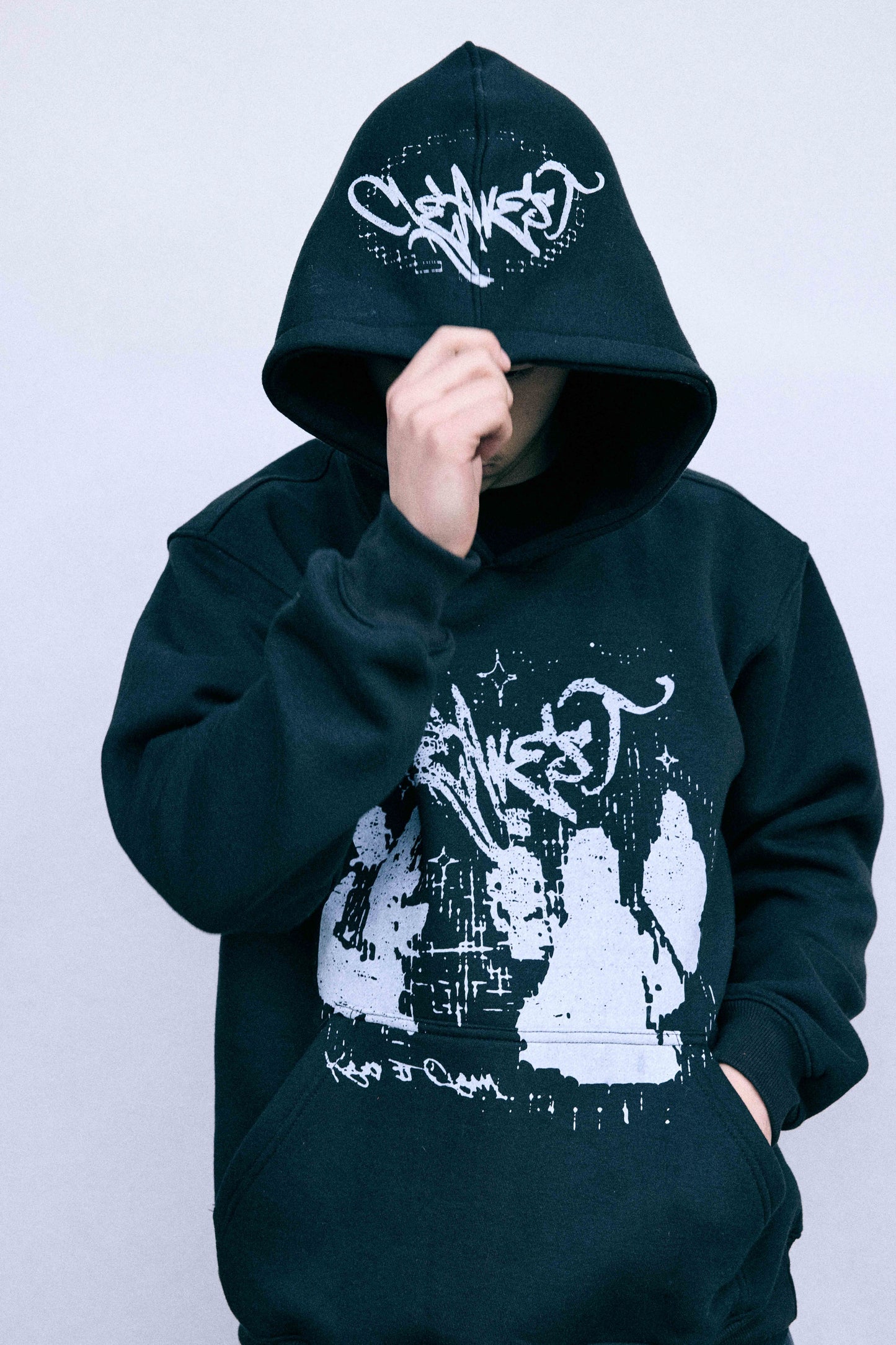 KEEP IT CLEAN -BLACK STATIC GRUNGE HOODIE