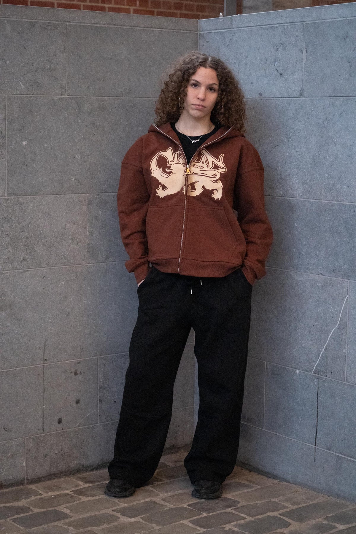 KEEP IT CLEAN "FEARED LION" FULL ZIP UP HOODIE COLD BROWN