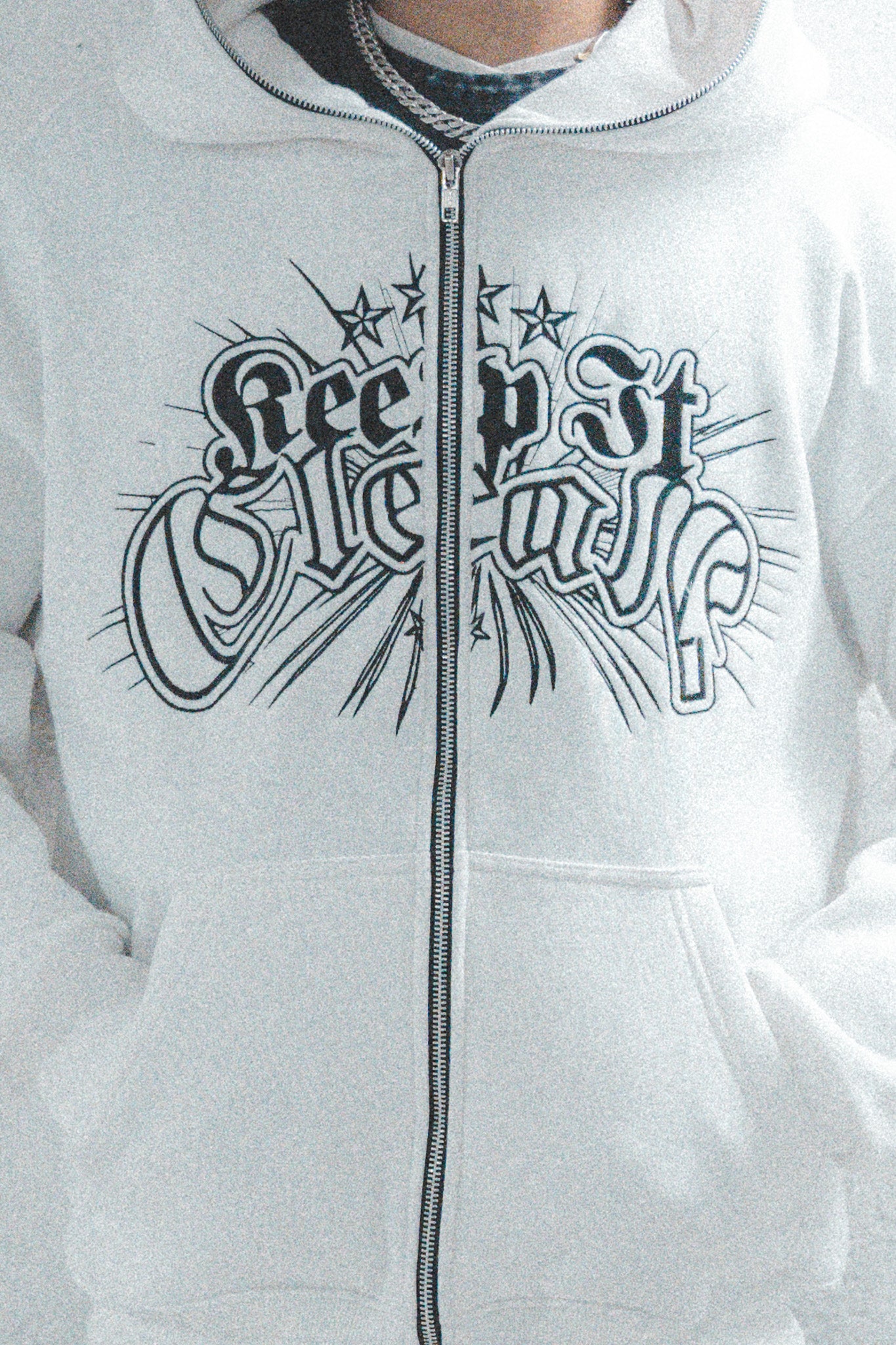 KEEP IT CLEAN - DIVINE FULL ZIPPER HOOD - WHITE/BLACK