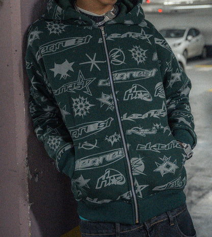 KEEP IT CLEAN  - STENCIL ZIPPER HOOD - FOREST GREEN