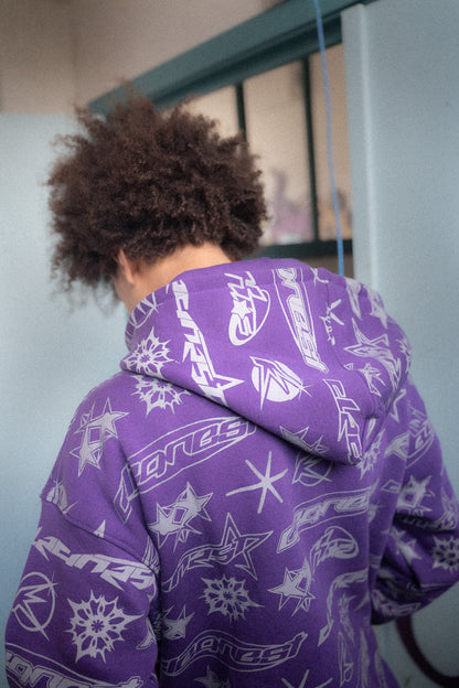 KEEP IT CLEAN - STENCIL ZIPPER HOOD - PURPLE/GREY