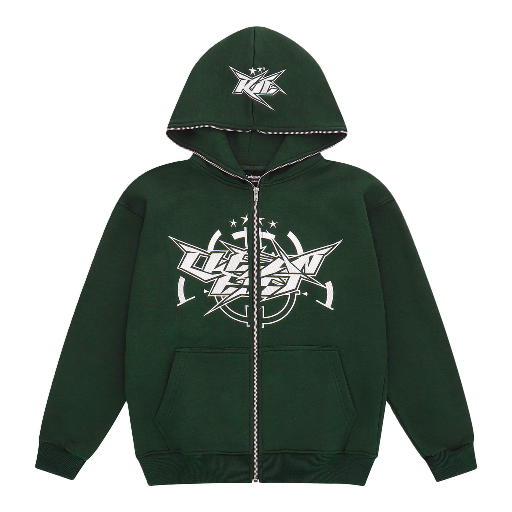 KEEP IT CLEAN - INFINITY FULL ZIPPER HOOD - GREEN /WHITE*