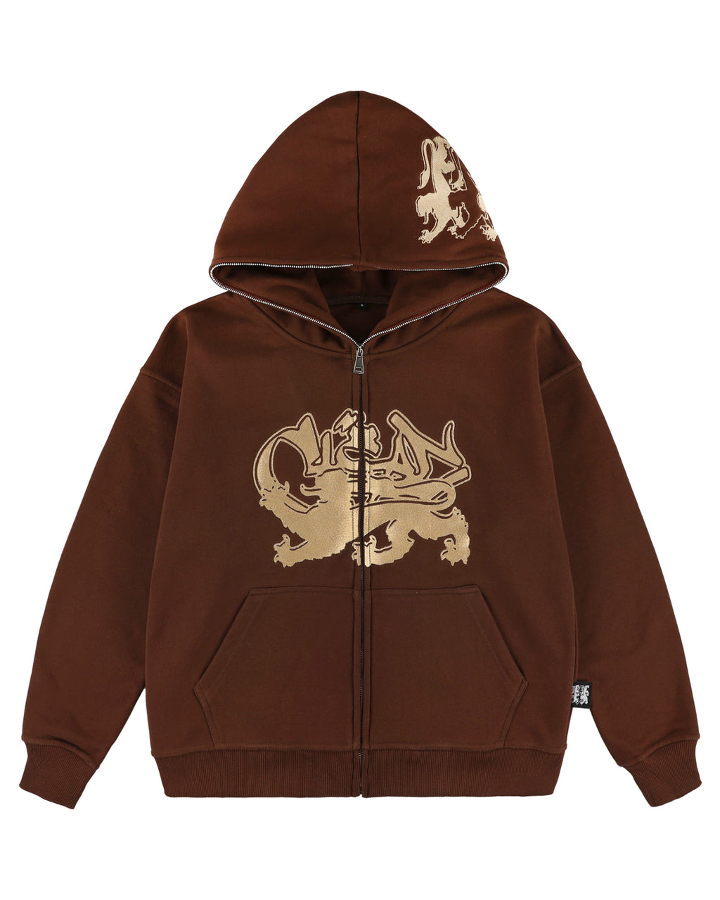 KEEP IT CLEAN "FEARED LION" FULL ZIP UP HOODIE COLD BROWN