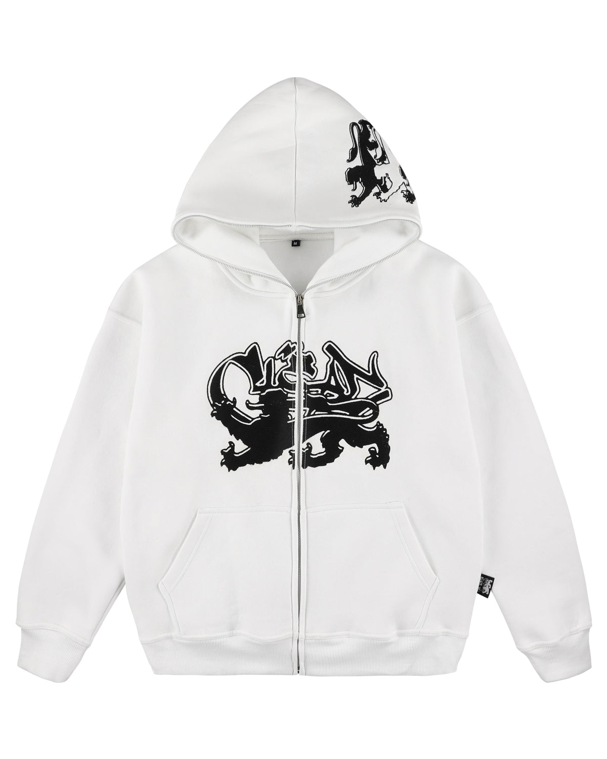 KEEP IT CLEAN "FEARED LION" FULL ZIP UP HOODIE WHITE