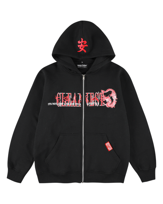 KEEP IT CLEAN -TATSU DRAGON - ZIP HOODIE BLACK