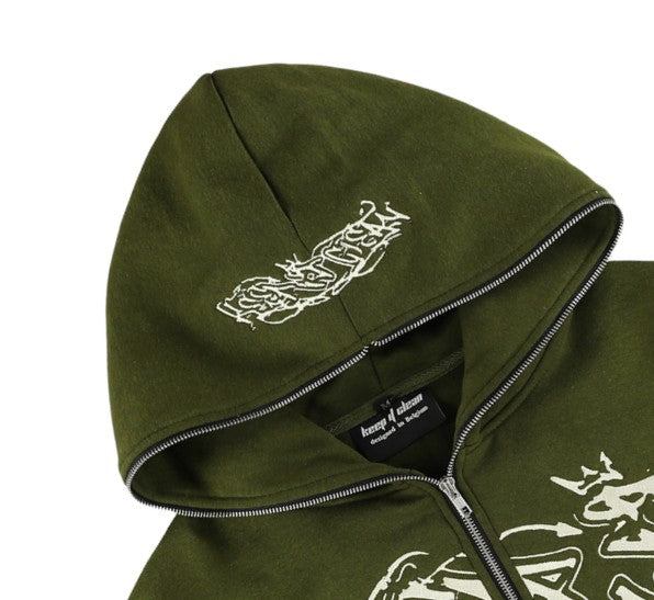 KEEP IT CLEAN "SIXT CIRCLE" FULL ZIP HOOD MOSS GREEN