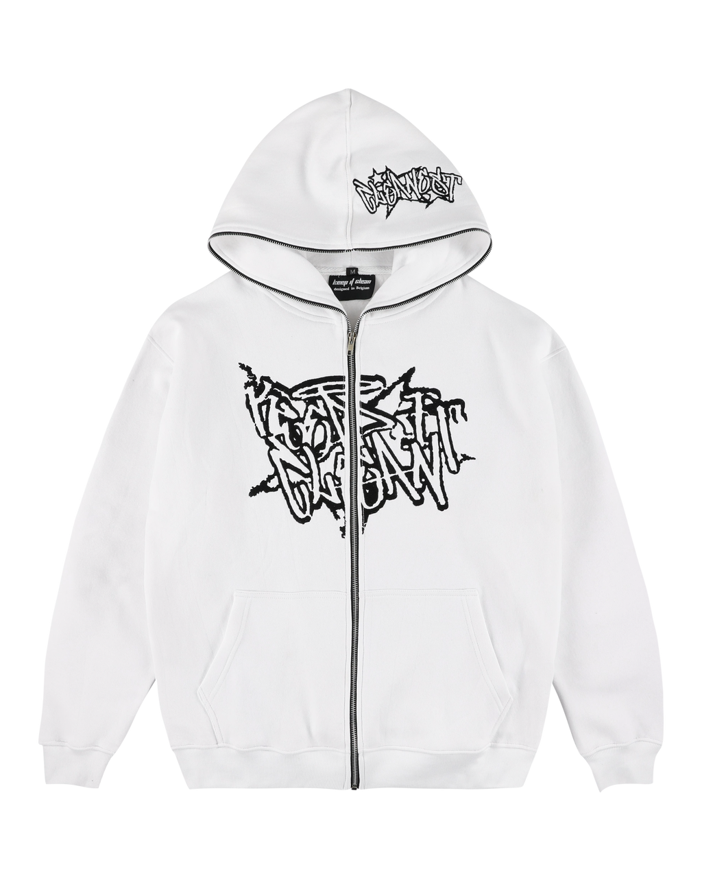 KEEP IT CLEAN "STREETCODE" FULL ZIP UP HOODIE WHITE