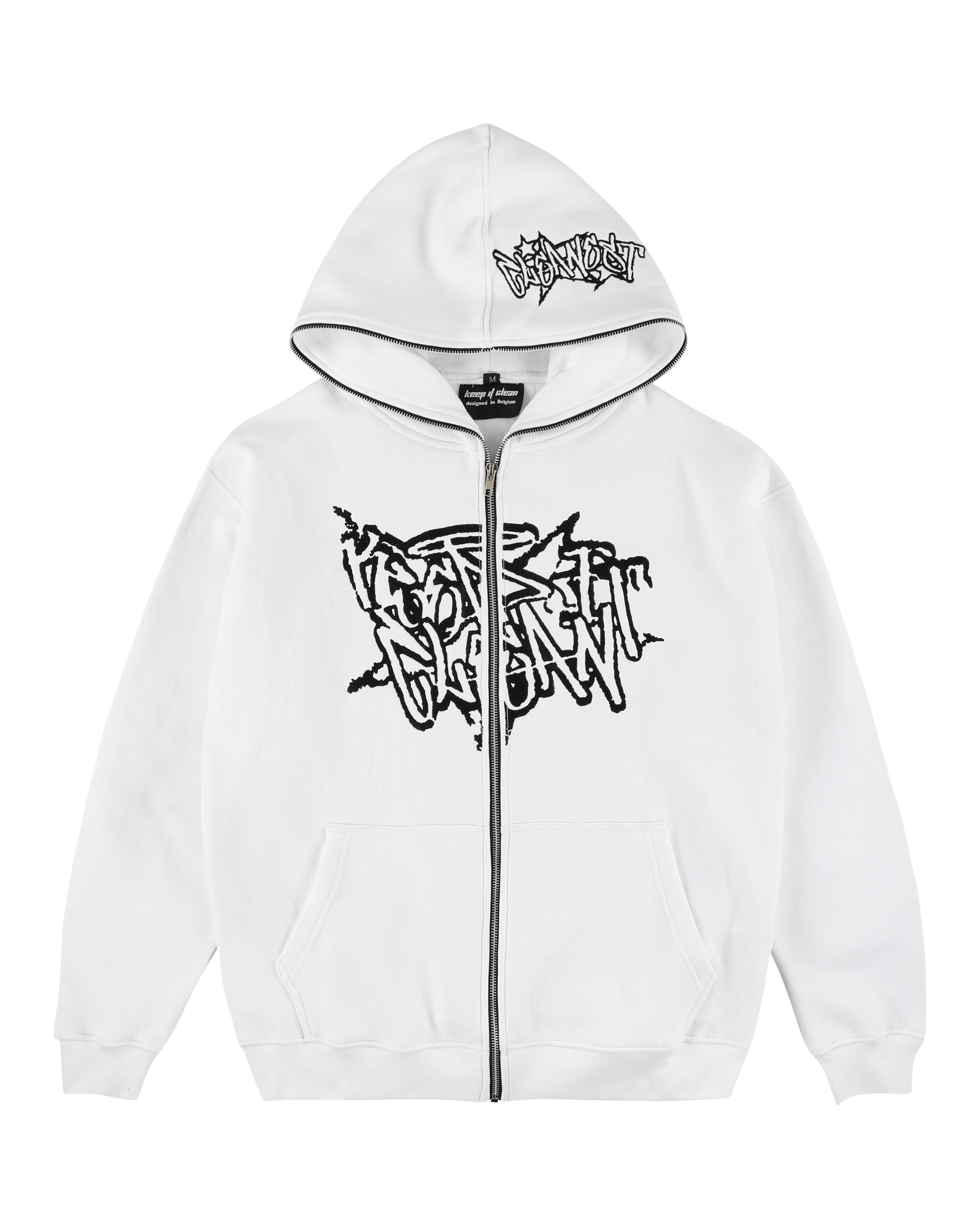 KEEP IT CLEAN "STREETCODE" FULL ZIP UP HOODIE WHITE