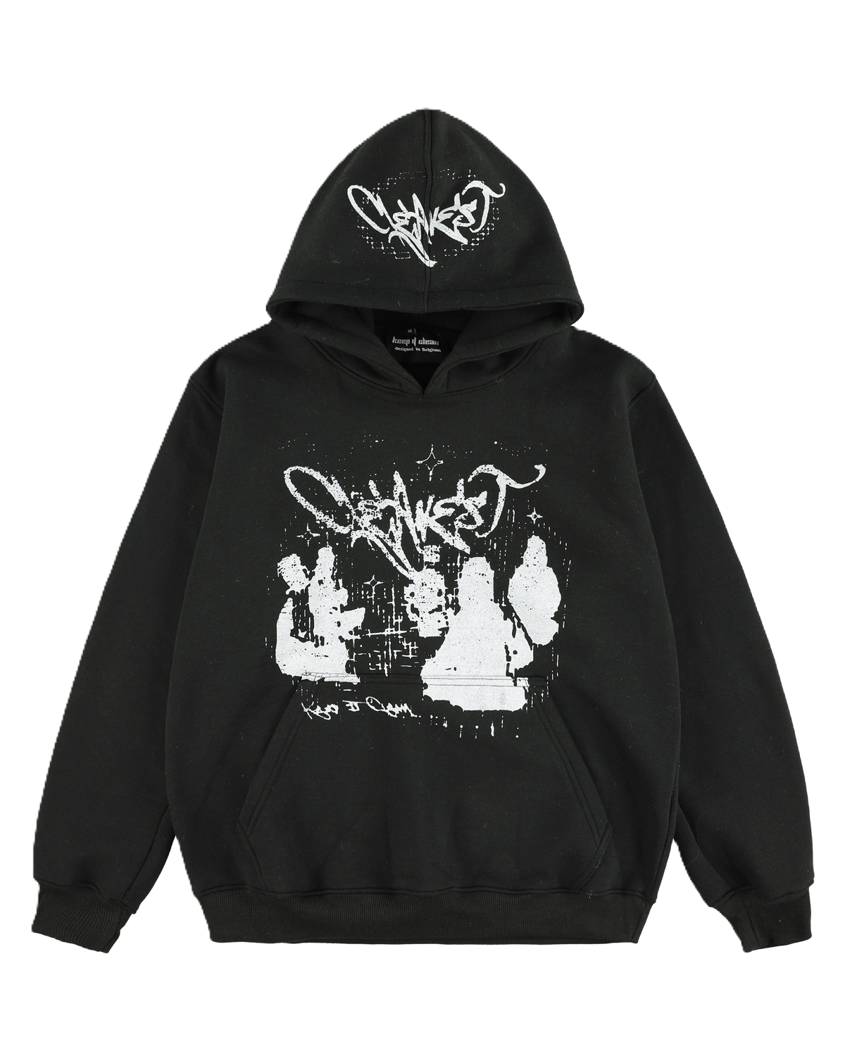 KEEP IT CLEAN -BLACK STATIC GRUNGE HOODIE