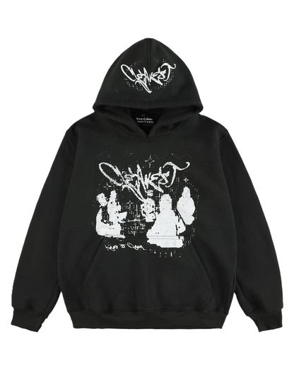 KEEP IT CLEAN -BLACK STATIC GRUNGE HOODIE