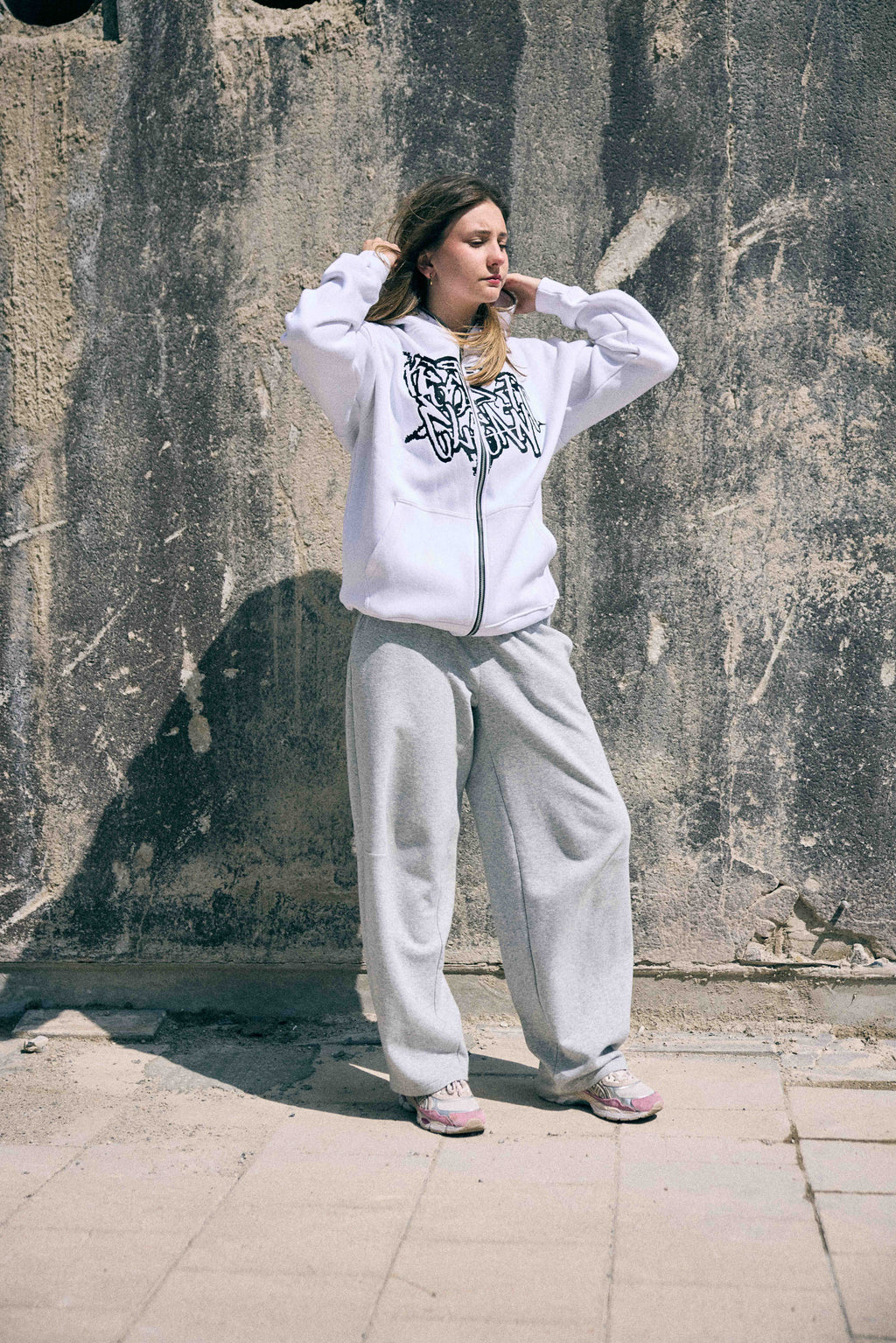 KEEP IT CLEAN "STREETCODE" FULL ZIP UP HOODIE WHITE