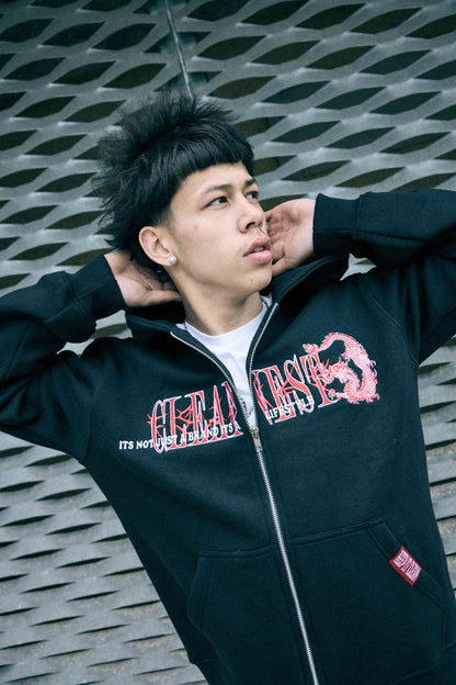 KEEP IT CLEAN -TATSU DRAGON - ZIP HOODIE BLACK