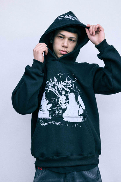KEEP IT CLEAN -BLACK STATIC GRUNGE HOODIE
