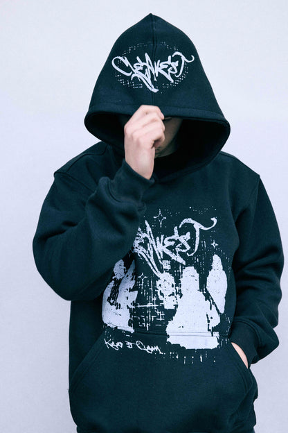 KEEP IT CLEAN -BLACK STATIC GRUNGE HOODIE